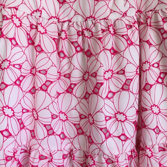 Lilly Pulitzer Keila Hot Pink White Floral Botanical Eyelet Tiered Dress Size 6 - Picture 3 of 11